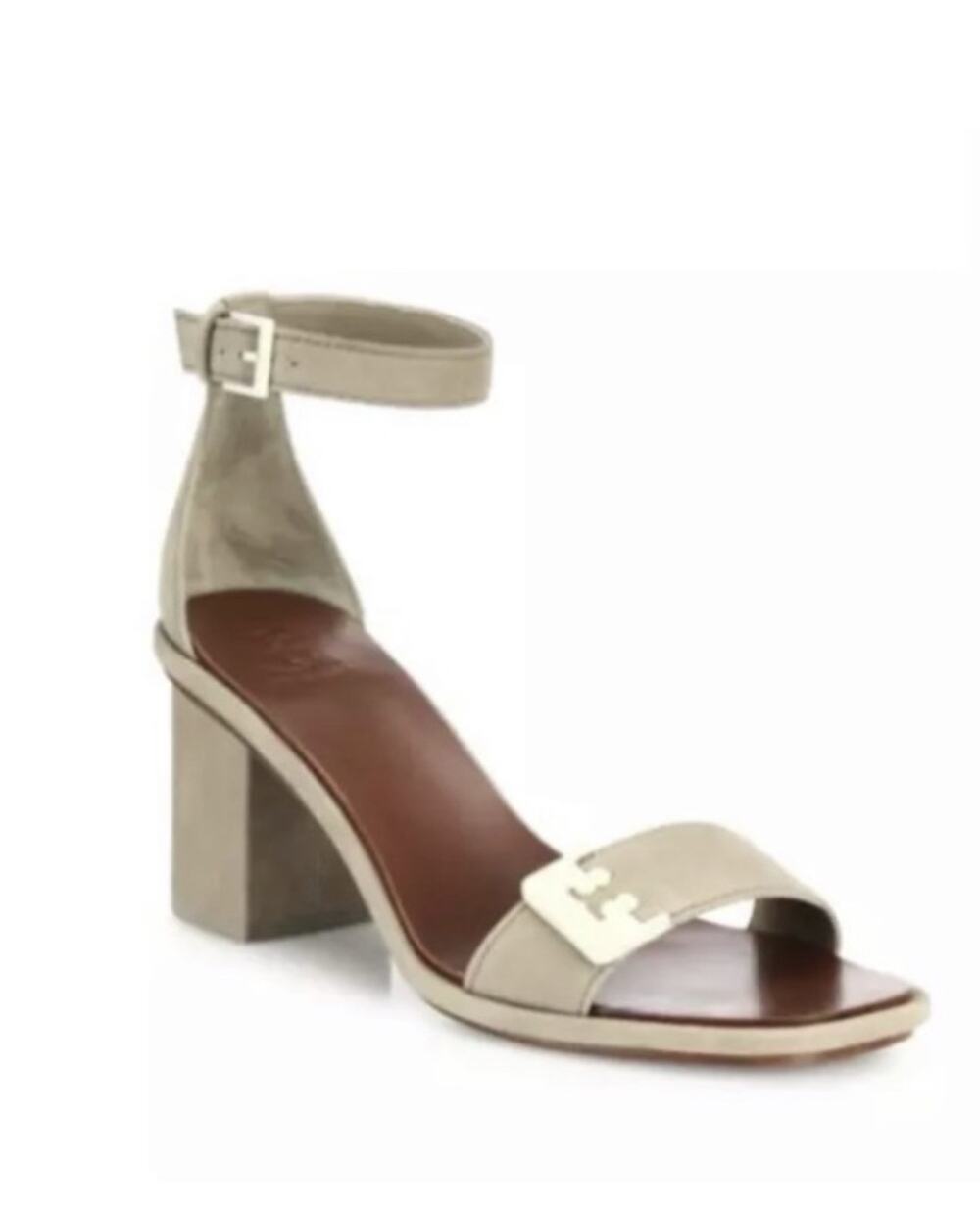 Tory Burch Gabrielle Beige Suede Block Heel Sandal Size 9M